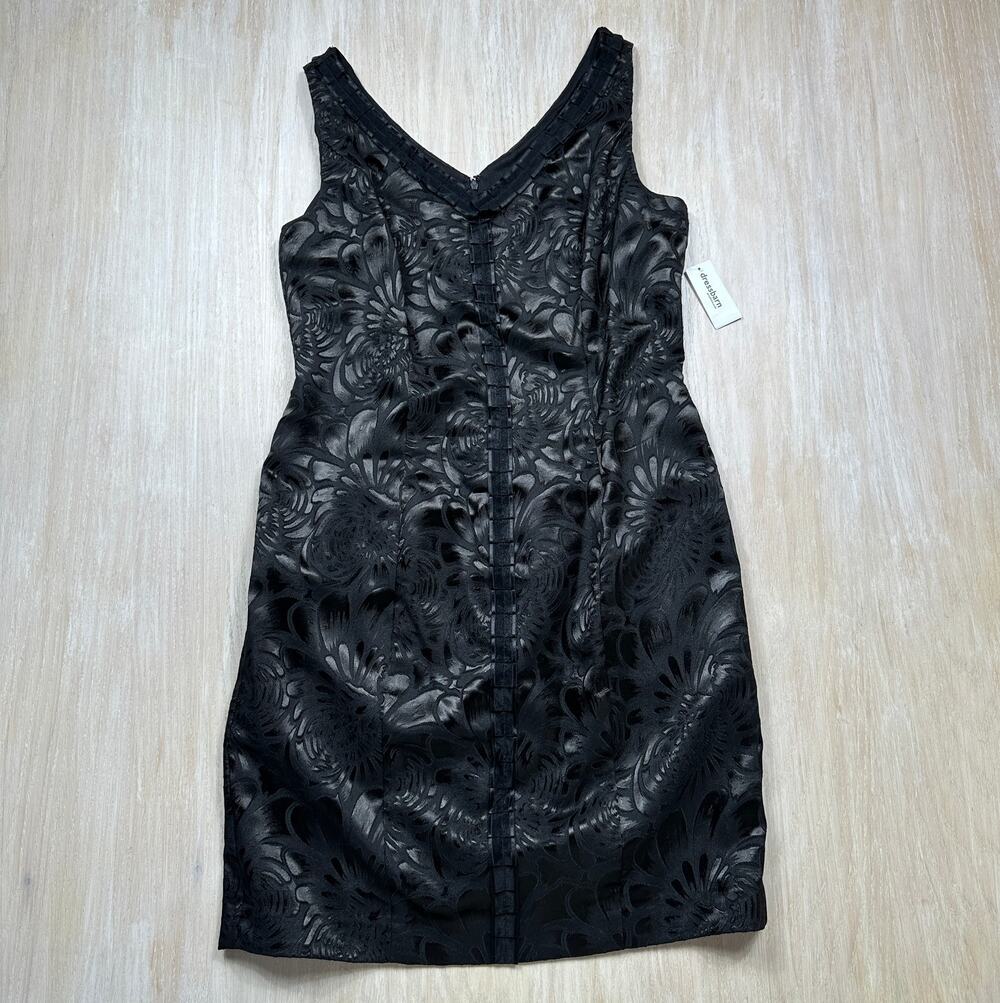 NWT Luxe by Carmen Marc Valvo Black Jacquard Evening Cocktail Sheath Dress 14
